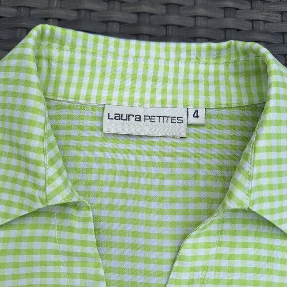 Laura Petite 100% Silk Collar Sleeveless Top Summer Lime Green - Picture 5 of 15